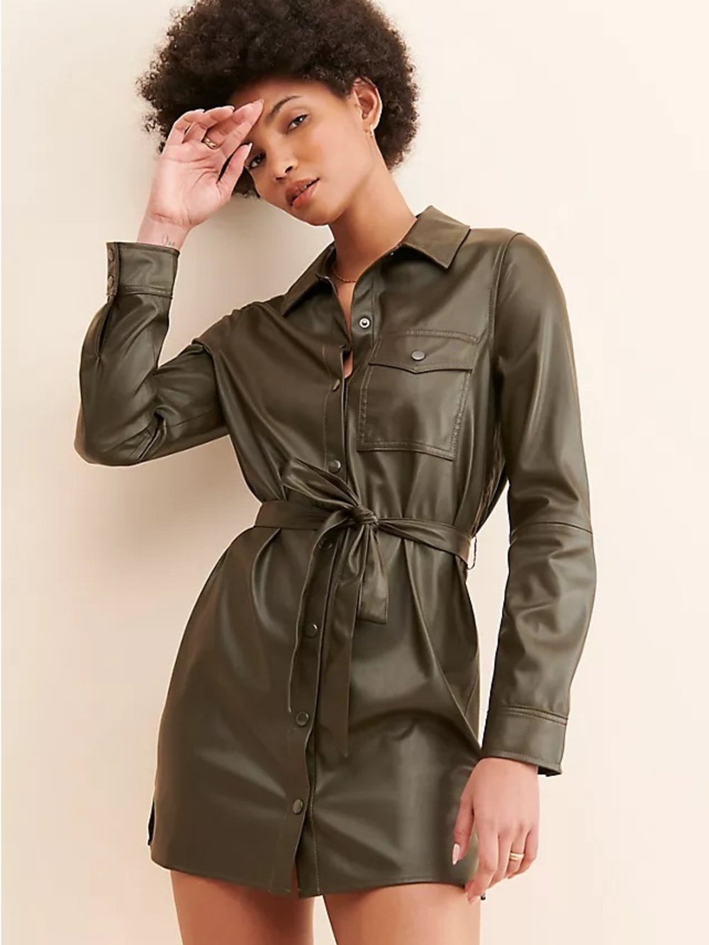 Sanctuary Vegan Leather Shirt Dress olive green M